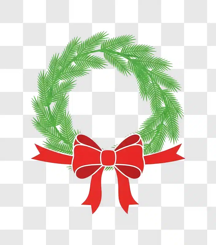 christmas wreath with red bow on green background edited