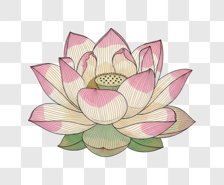close up lotus flower illustration with green sepals edited