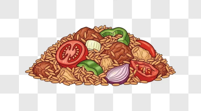 close up of rice with meatballs tomatoes and peppers edited