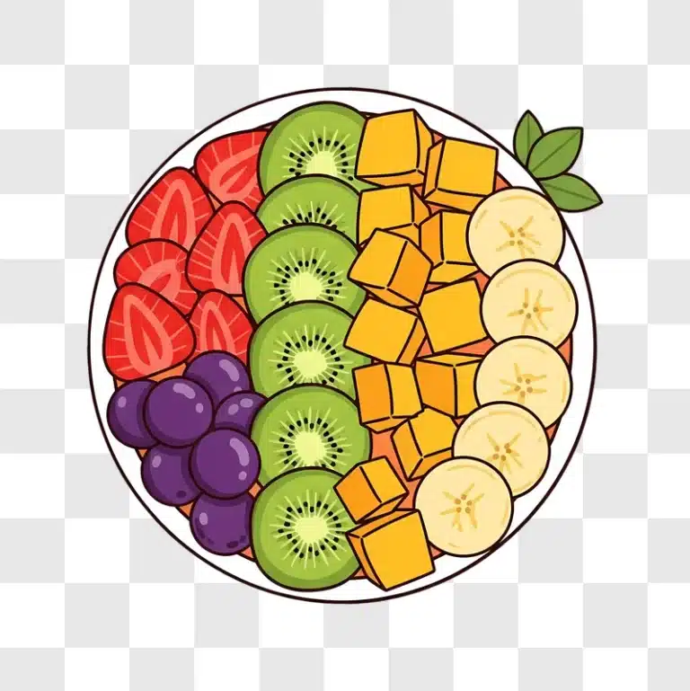 colorful cartoon fruit bowl with mixed slices edited