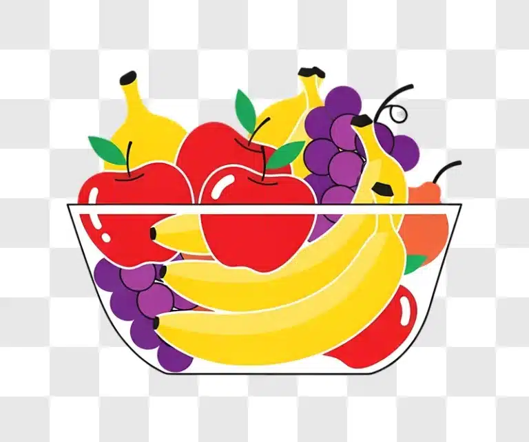 colorful cartoon fruits in clear bowl edited