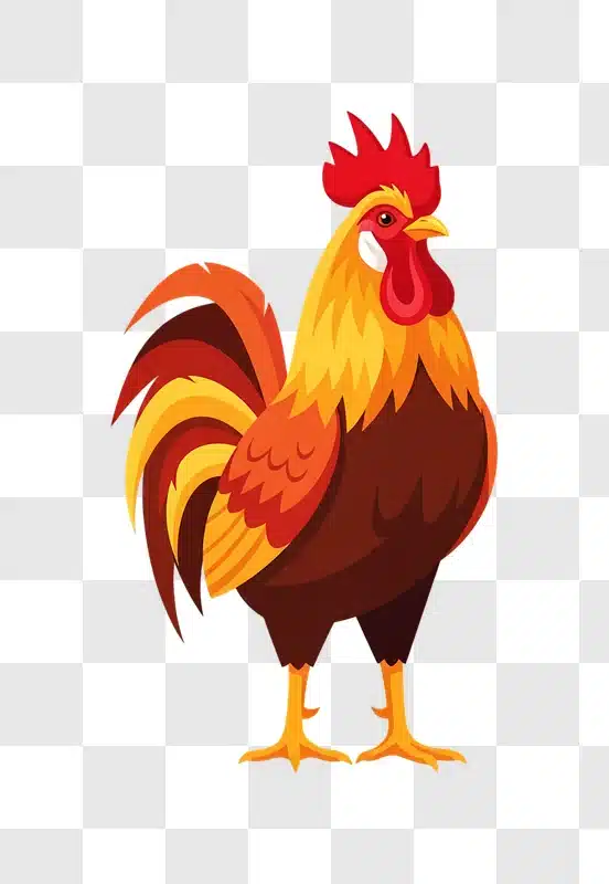 colorful cartoon rooster standing isolated edited