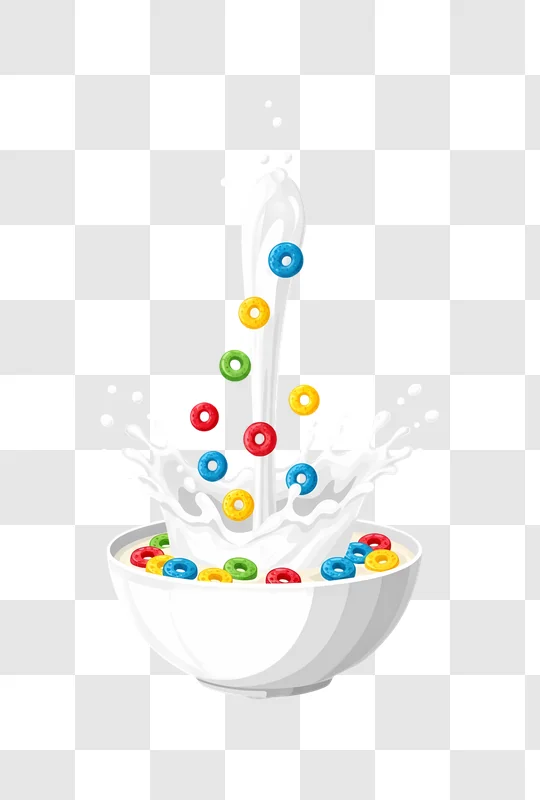 colorful cereal rings falling into milk splash edited