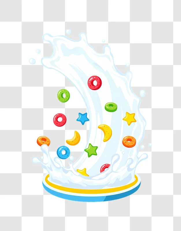 colorful cereal splashing in milk illustration edited