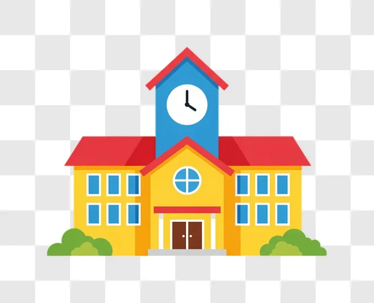 colorful illustrated school building with clock edited