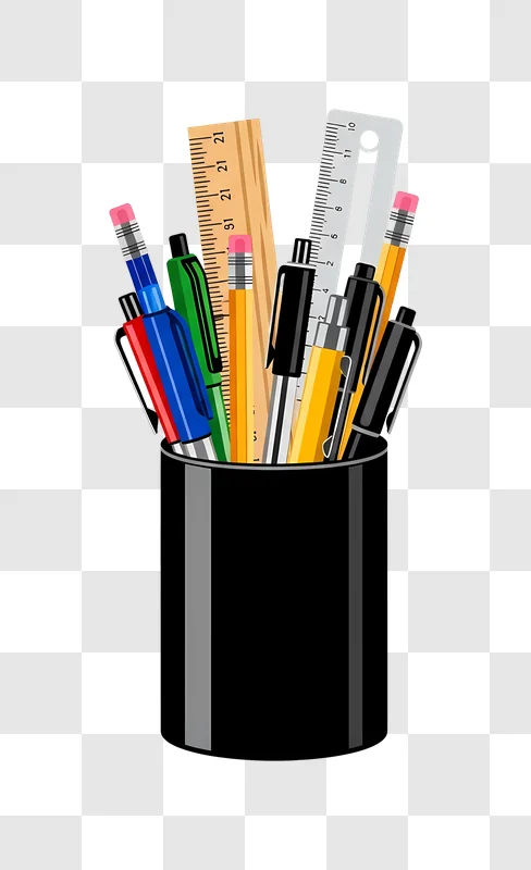 colorful stationery in holder with pink background edited