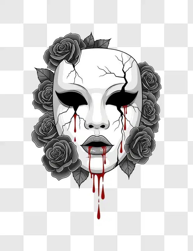 cracked white mask dripping blood with roses edited