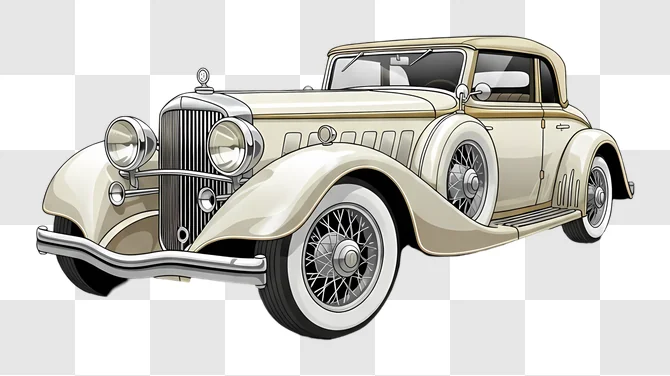 cream vintage convertible car isolated illustration edited