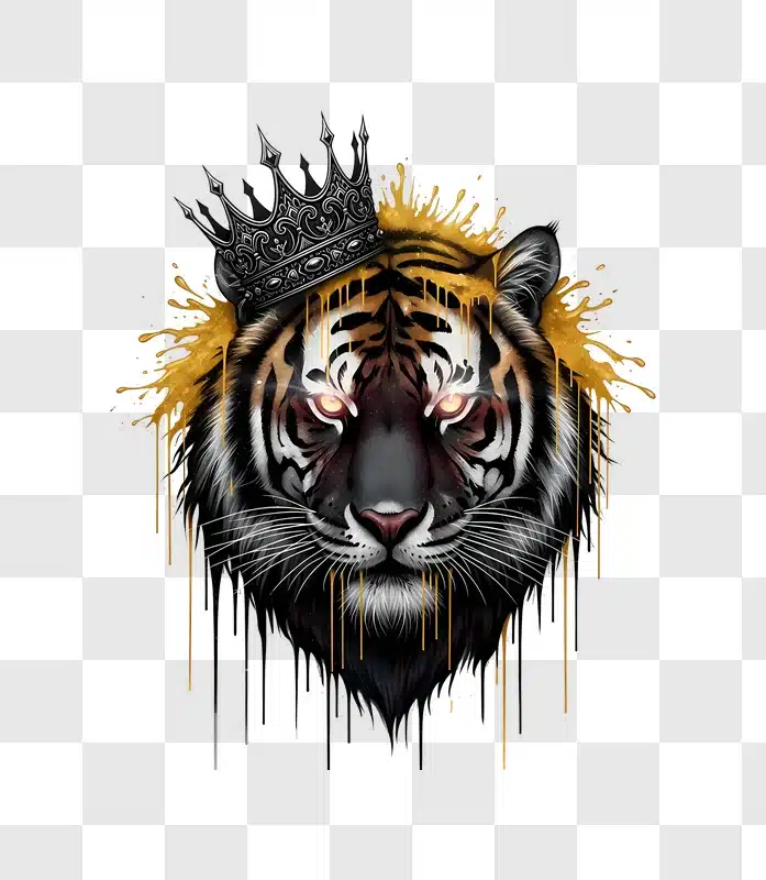 crowned tiger with glowing eyes and gold drips edited