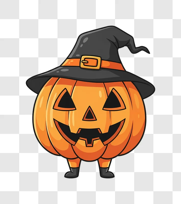 cute cartoon halloween pumpkin wearing witch hat edited