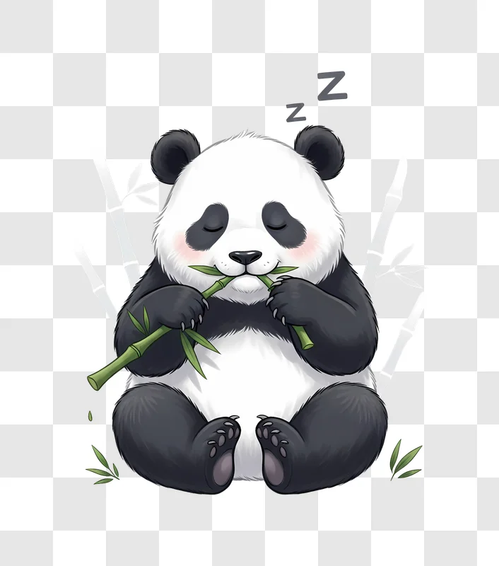 cute cartoon panda dreaming while eating bamboo edited