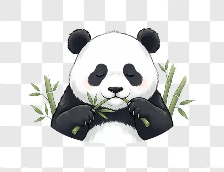cute cartoon panda eating bamboo contentedly edited