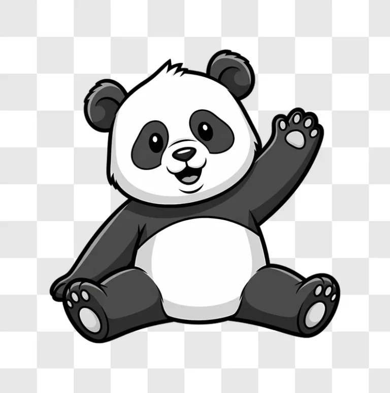 cute cartoon panda waving on transparent background edited