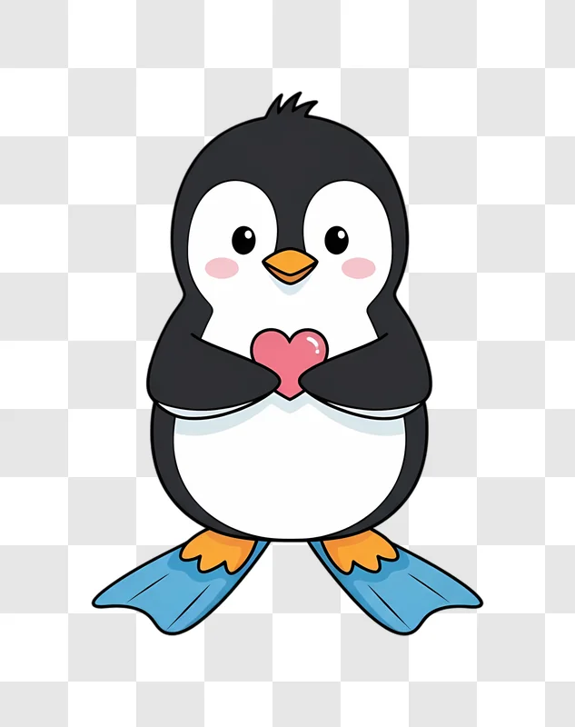 cute cartoon penguin holding heart with flippers edited