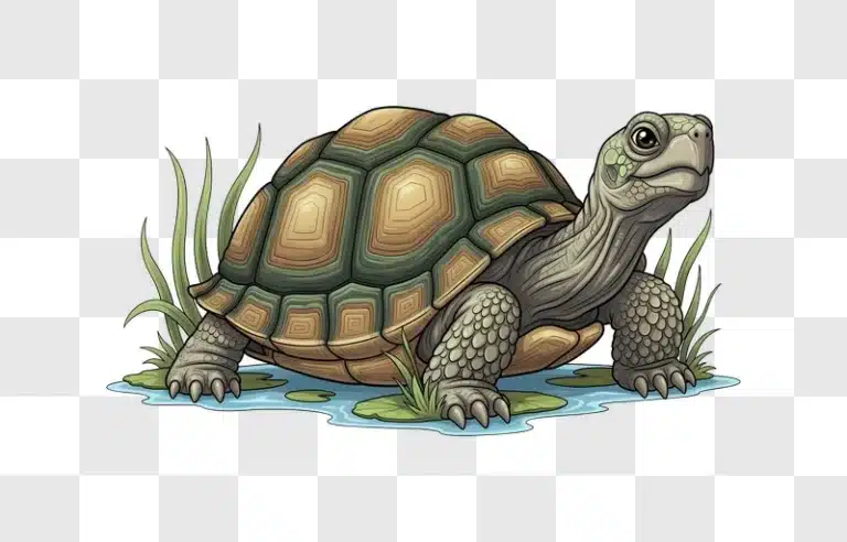 cute cartoon turtle in water with lily pads edited