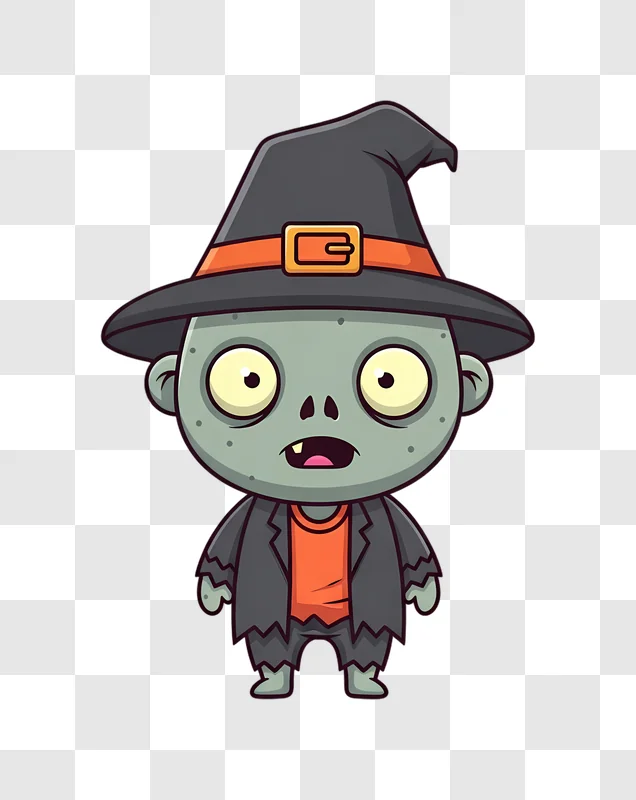 cute cartoon zombie wearing a wizard hat and black clothes edited