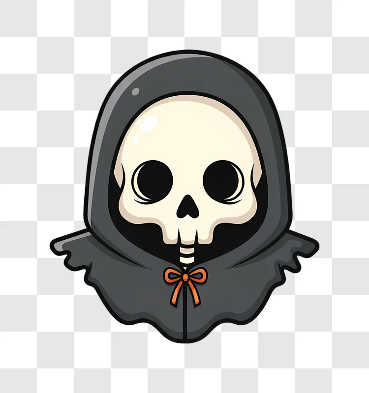 cute grim reaper skull character with hood and bow edited