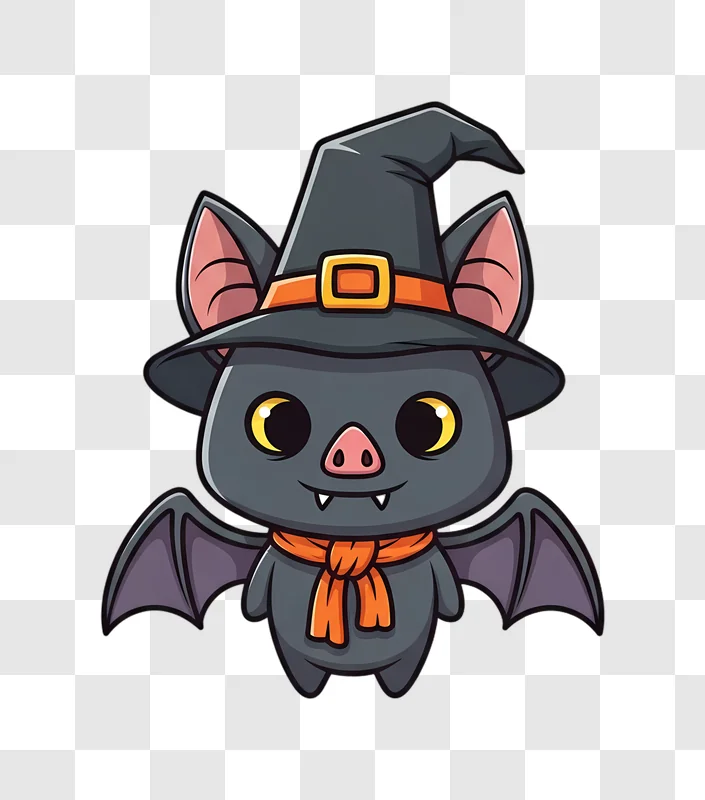 cute halloween bat wearing witch hat and scarf edited