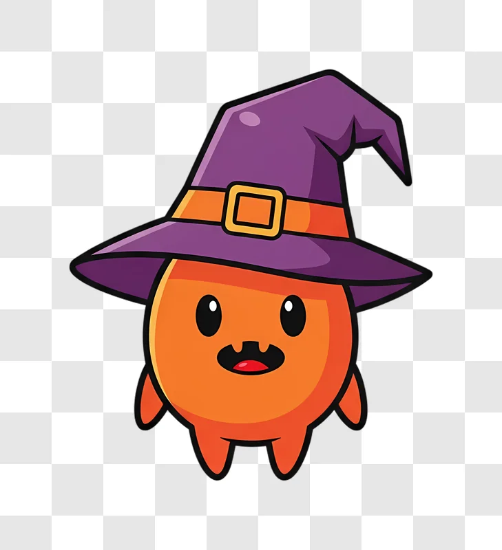 cute halloween pumpkin character wearing a witch hat edited