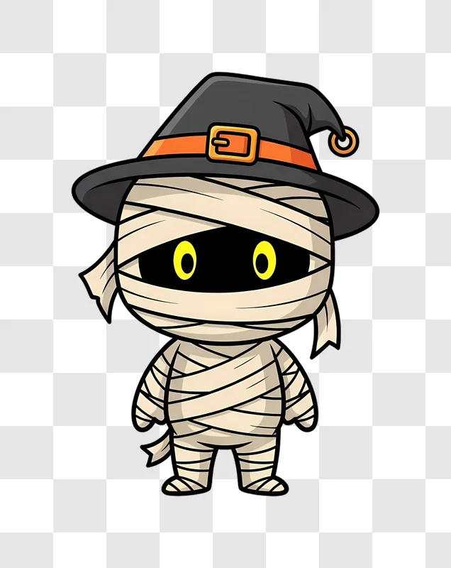 cute mummy character wearing a witch hat edited