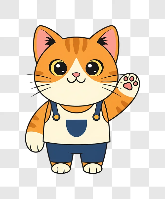 cute orange cat in overalls waving paw edited