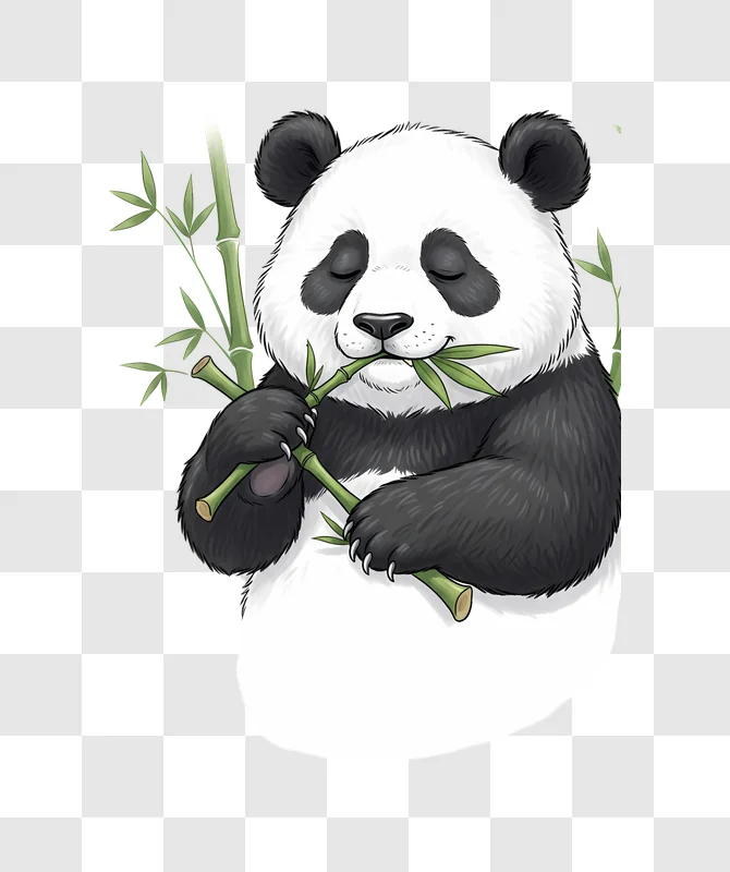 cute panda illustration eating fresh bamboo edited
