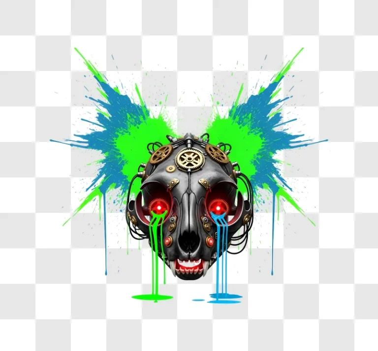 cyberpunk cat skull dripping paint abstract wings edited