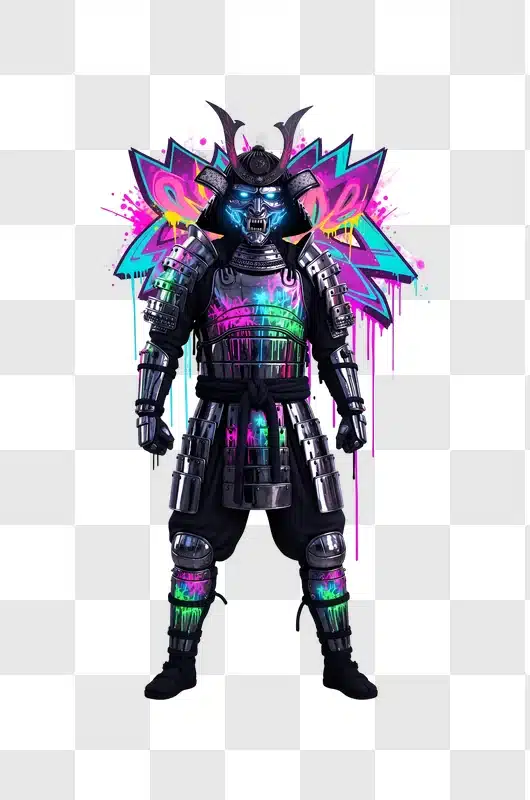 cyberpunk samurai in neon graffiti art style edited