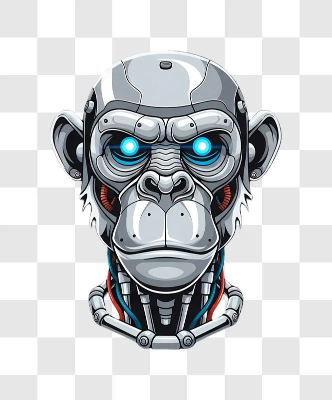 cyborg monkey portrait with bright blue eyes edited