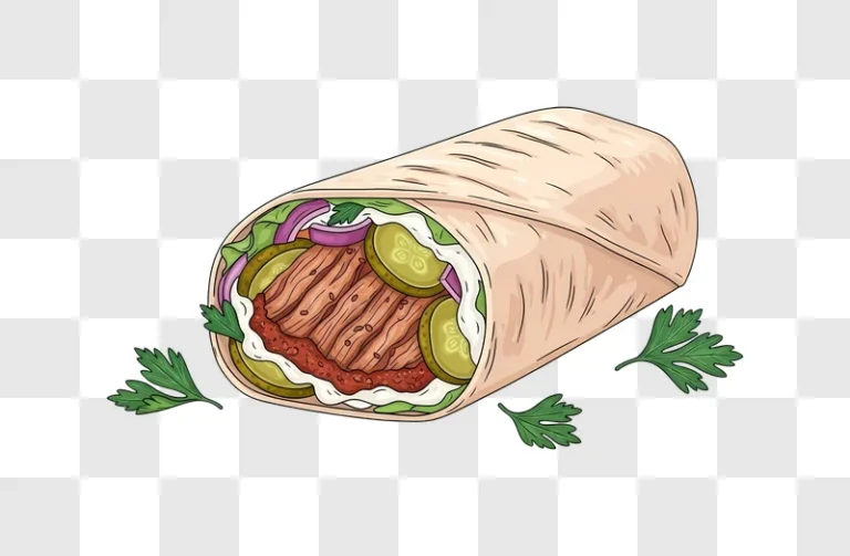 delicious shawarma wrap with meat and pickles edited