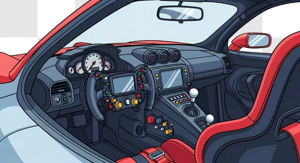 detailed cartoon race car interior cockpit edited