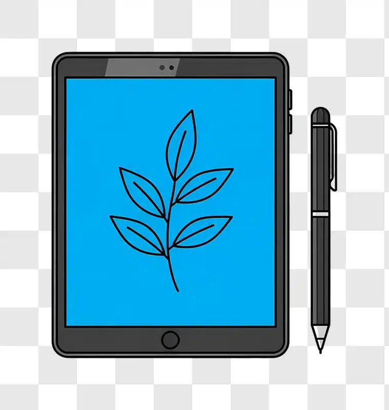 digital tablet and stylus with leaf illustration edited