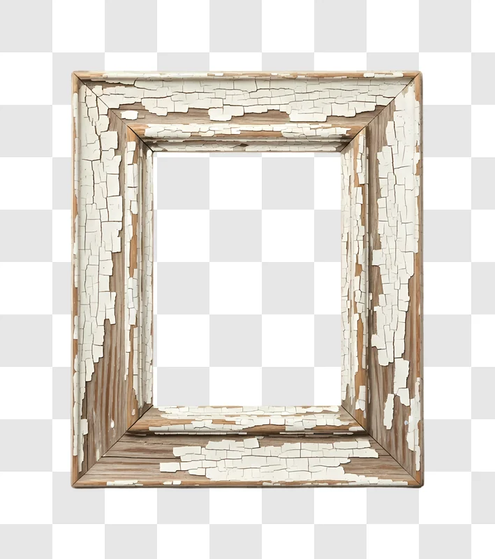 distressed wooden frame with peeling white paint edited