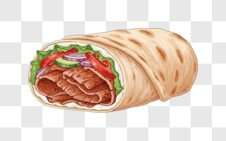 doner kebab wrapped in pita bread with vegetables edited