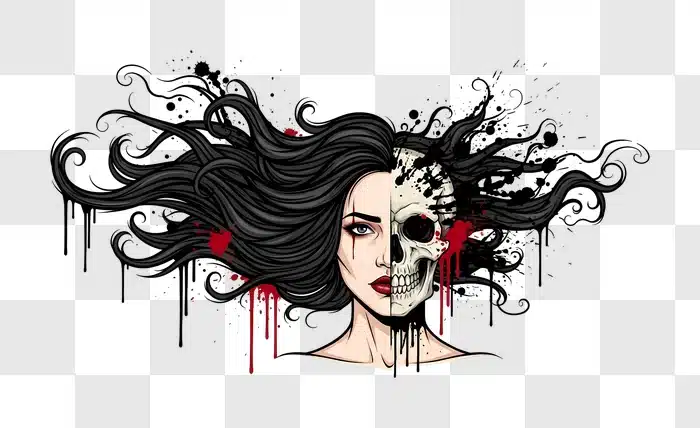 duality woman face skull dark art with blood edited