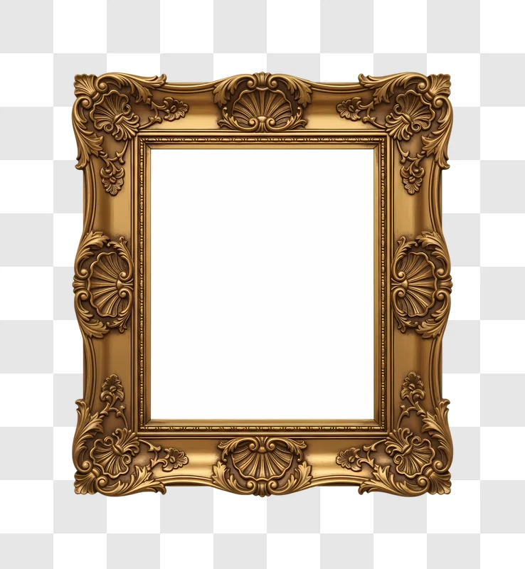 empty golden ornate picture frame isolated edited