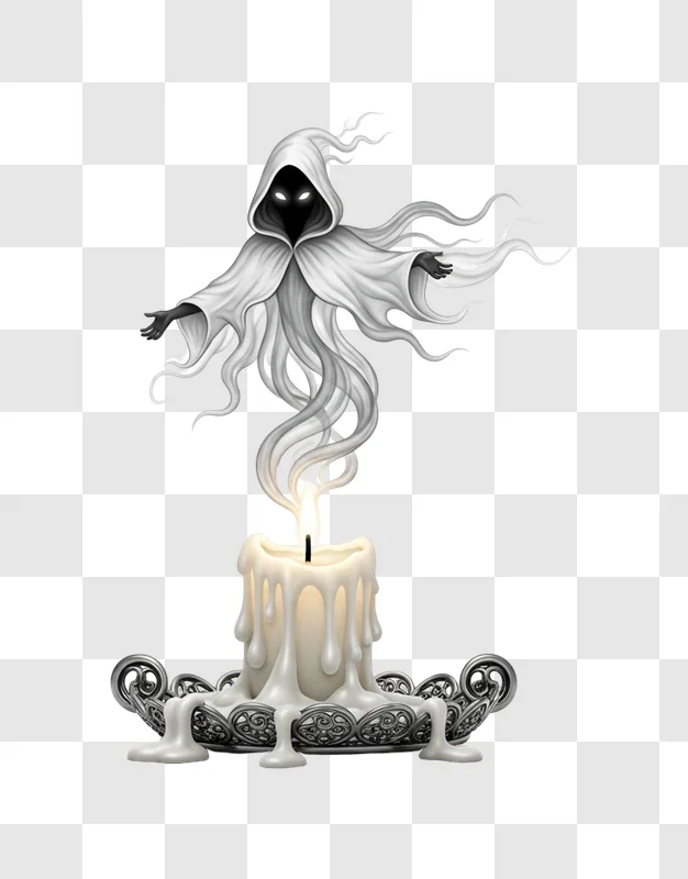 ethereal ghost emerging from melting candle on ornate holder edited