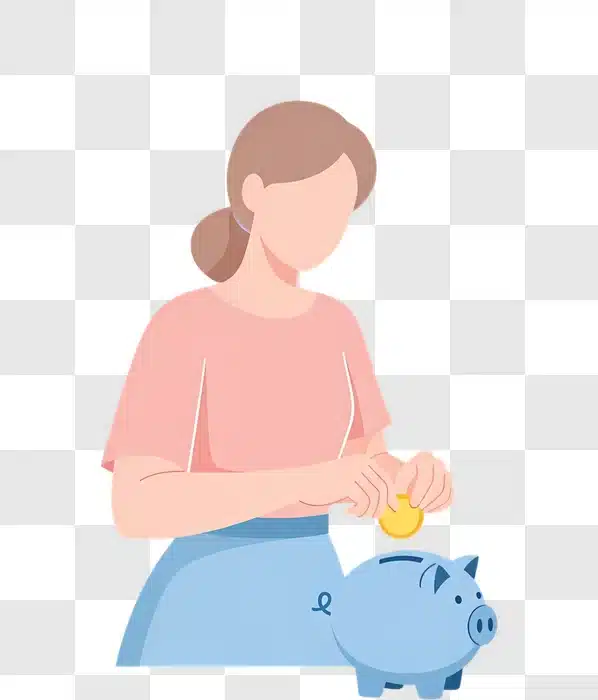 faceless woman saving money in piggy bank illustration edited