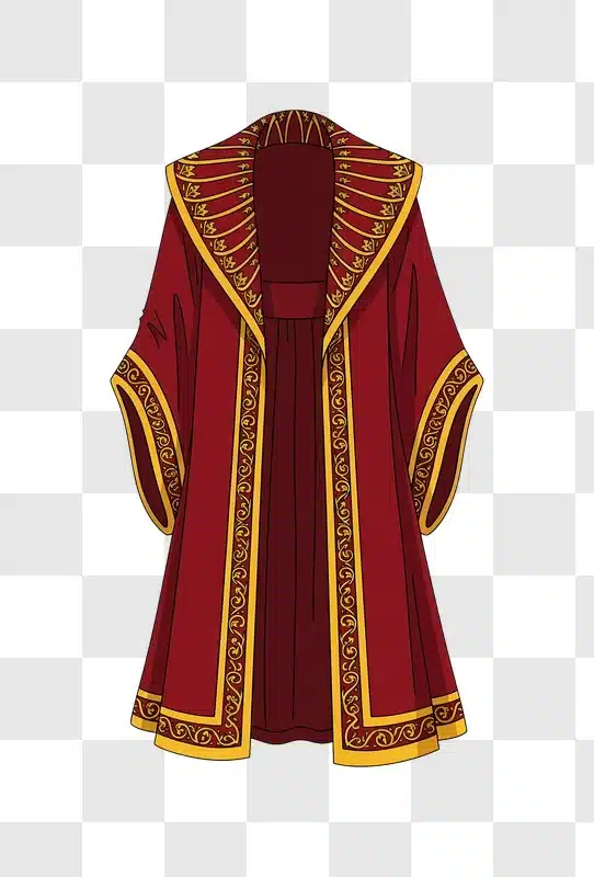 fantasy red robe with golden scrollwork isolated edited