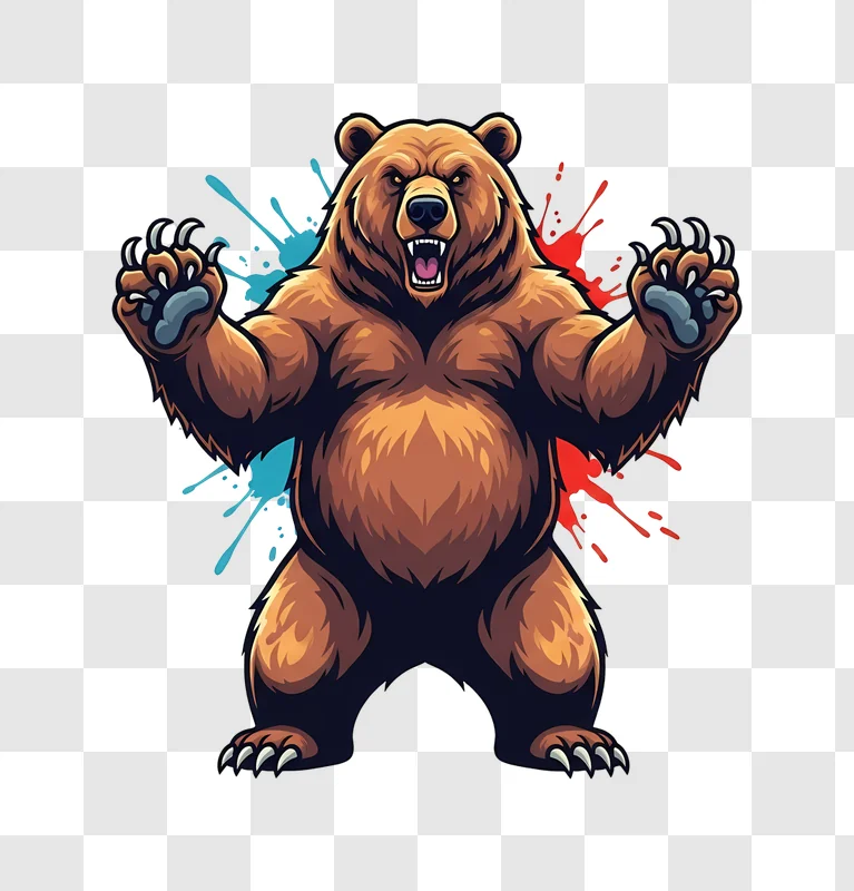 fierce brown bear roaring illustration edited