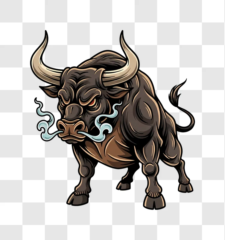 fierce bull illustration with steam nose on black edited