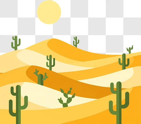 flat desert dunes with cacti and bright sun edited