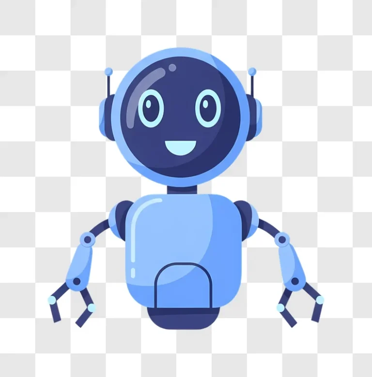 friendly blue robot character smiling edited