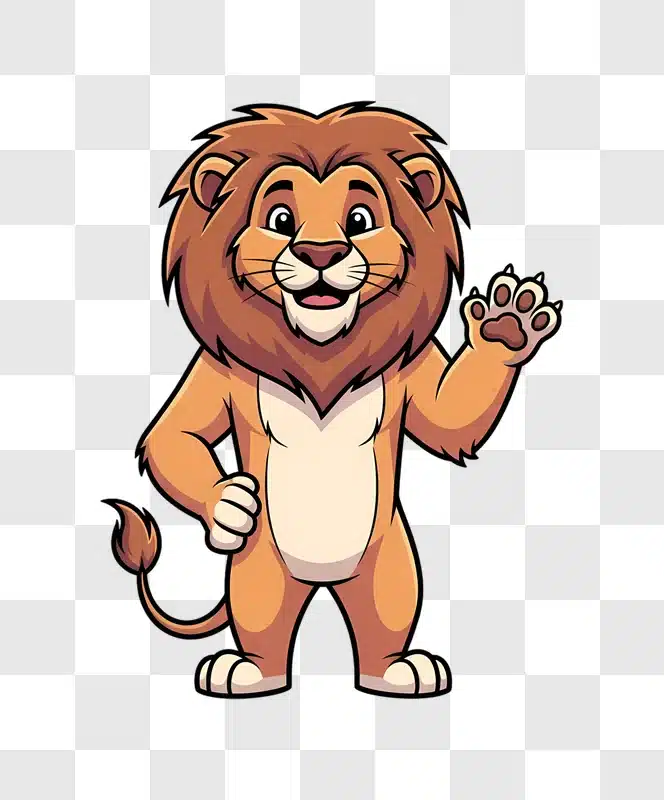 friendly cartoon lion waving paw illustration edited