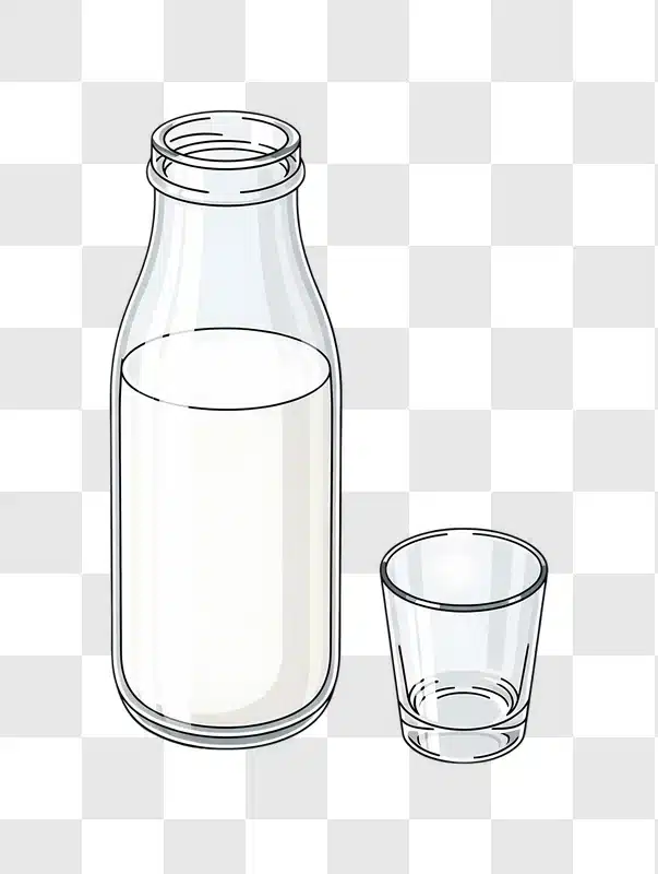 full milk bottle and empty glass illustration edited