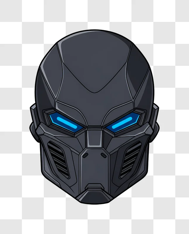 futuristic robot mask with glowing blue eyes edited