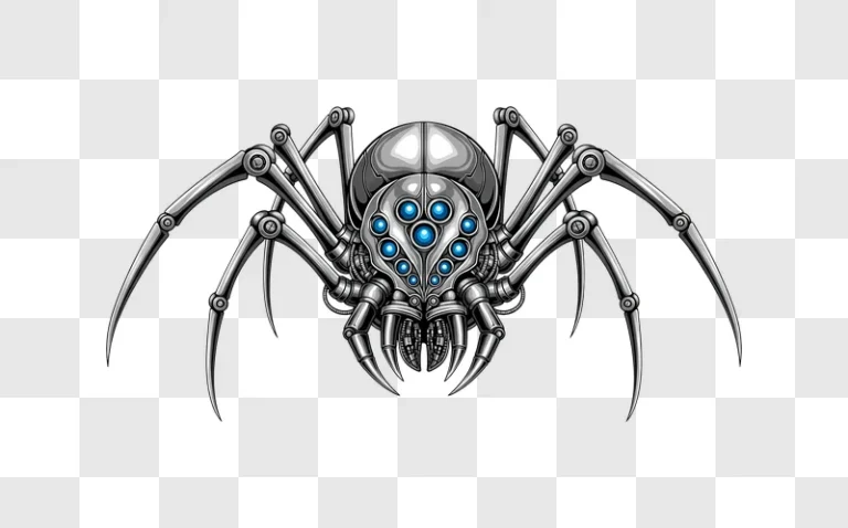 futuristic robotic spider with blue eyes edited