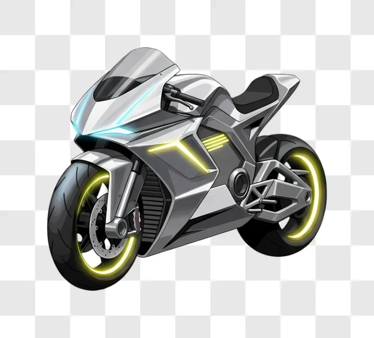 futuristic silver sport motorcycle illustration edited