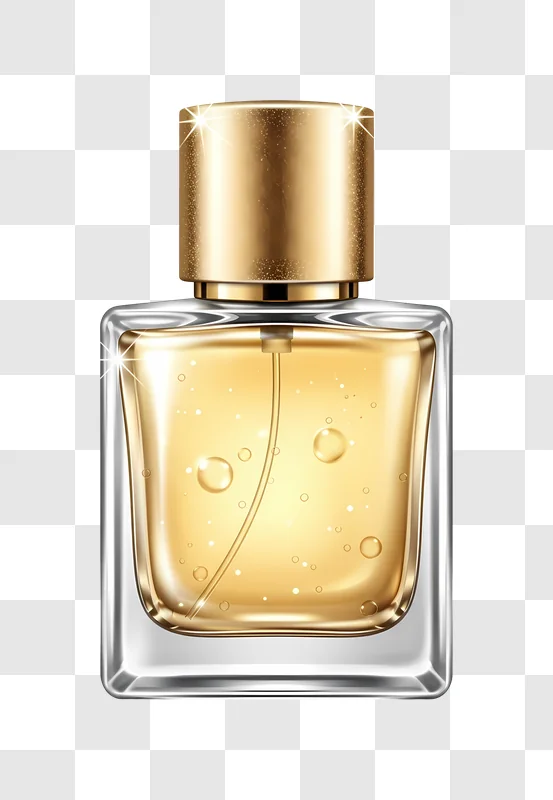 golden perfume bottle with bubbles and sparkles edited