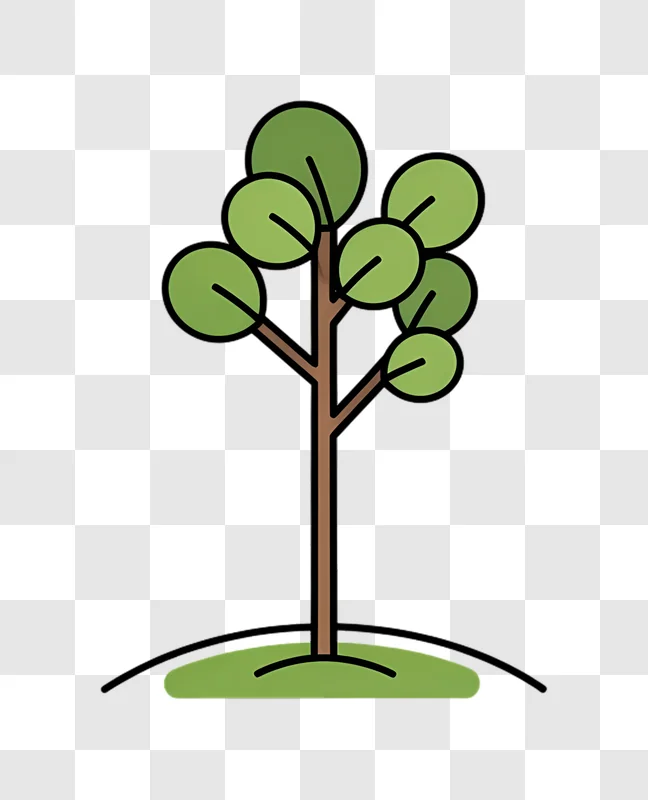 green leafy cartoon tree on grass mound edited